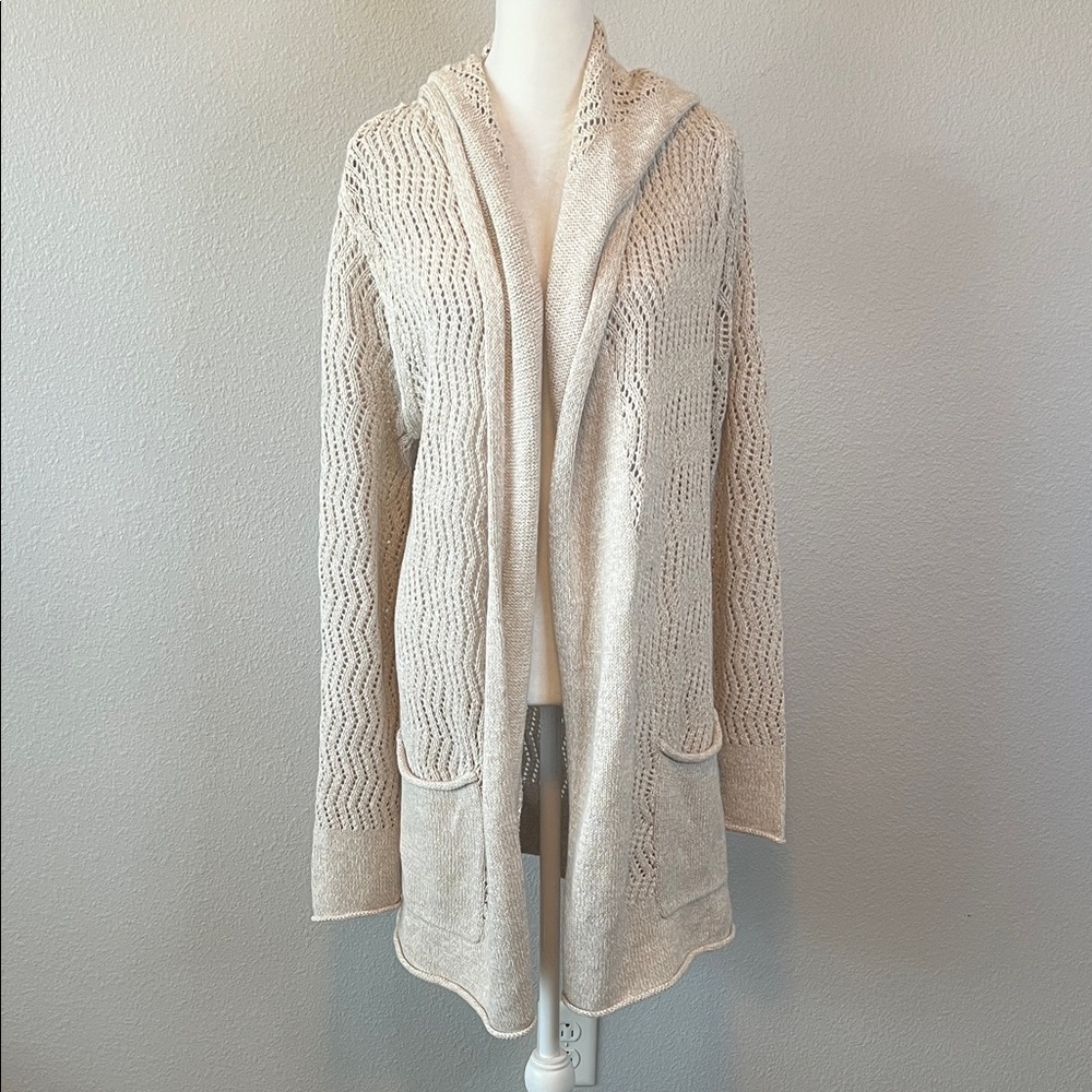 Eddie Bauer Open Front Hooded Cardigan Beige Size Medium